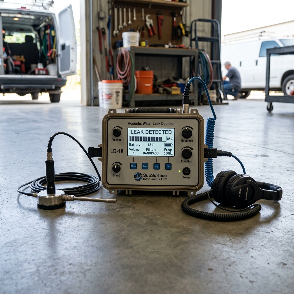 Electronic slab leak detection equipment used on a concrete floor